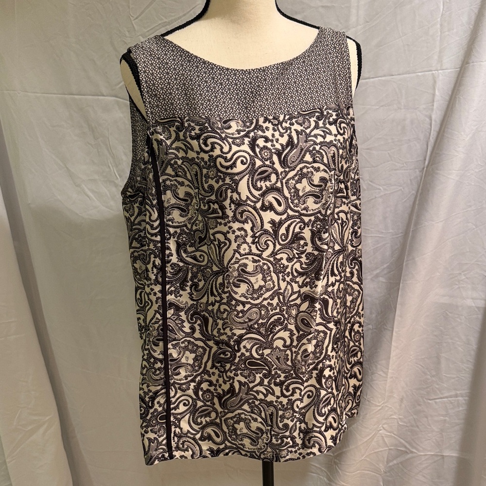 LOFT Black and Cream Paisley Blouse